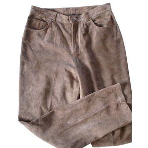 Vintage Womens Brown Suede Leather Pants M High Waist Pockets Western Biker